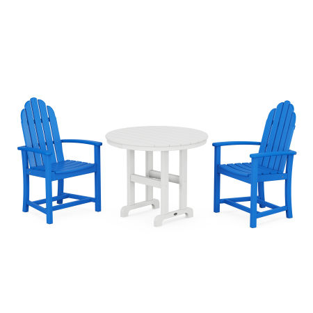 Classic Adirondack 3-Piece Round Dining Set in Pacific Blue