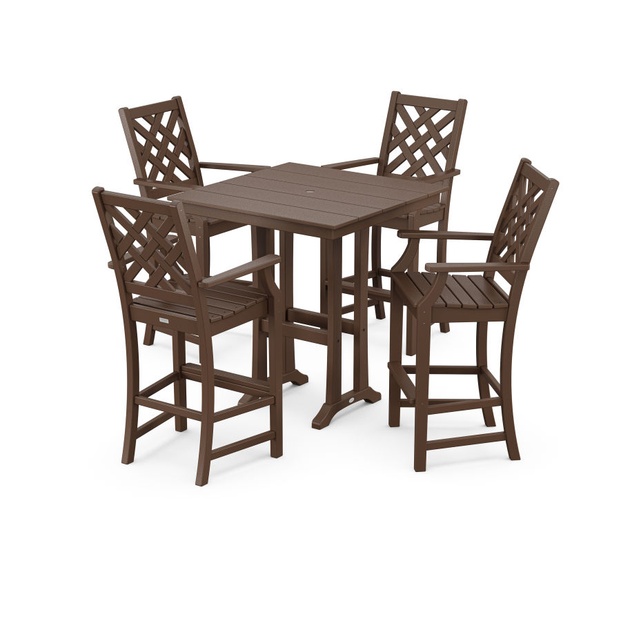 POLYWOOD Wovendale 5-Piece Farmhouse Bar Set with Trestle Legs in Mahogany