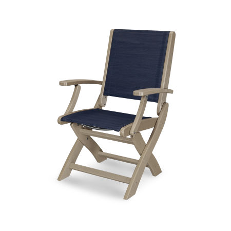 POLYWOOD Coastal Folding Chair in Vintage Sahara / Sapphire Sling