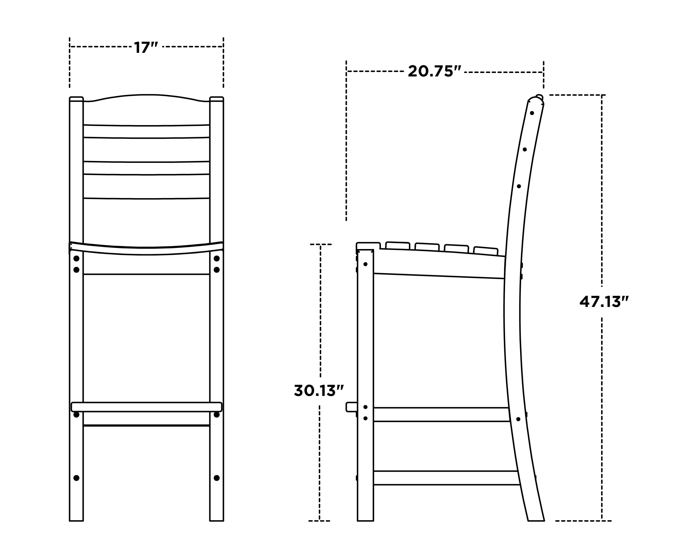 Dimensions for La Casa Café Bar Side Chair