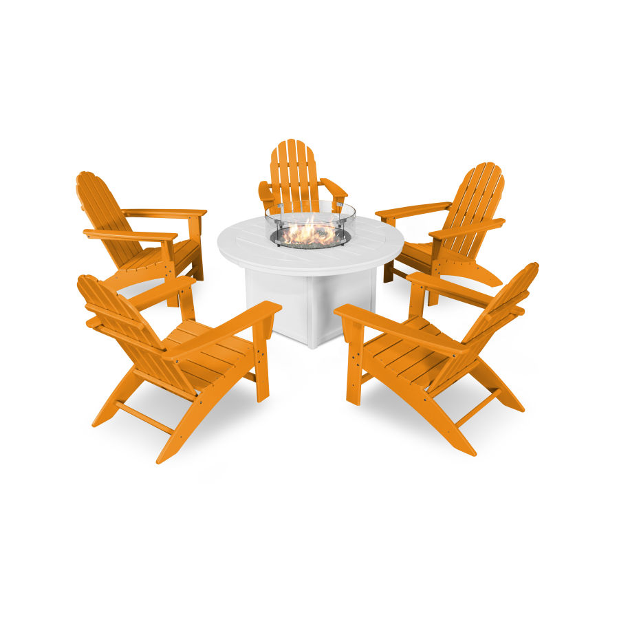 POLYWOOD Vineyard Adirondack 6-Piece Chat Set with Fire Pit Table in Tangerine