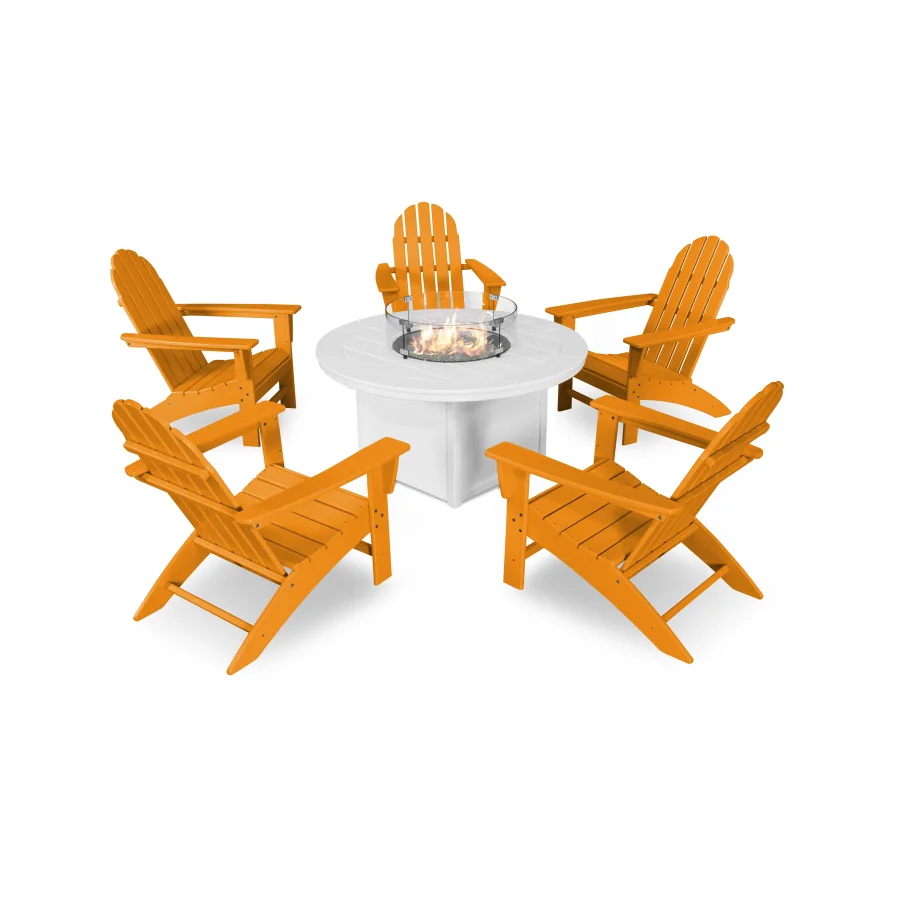 POLYWOOD Vineyard Adirondack 6-Piece Chat Set with Fire Pit Table in Tangerine