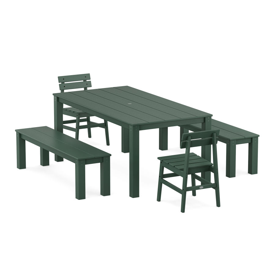 POLYWOOD Modern Studio Plaza Chair 5-Piece Parsons Dining Set with Benches in Green