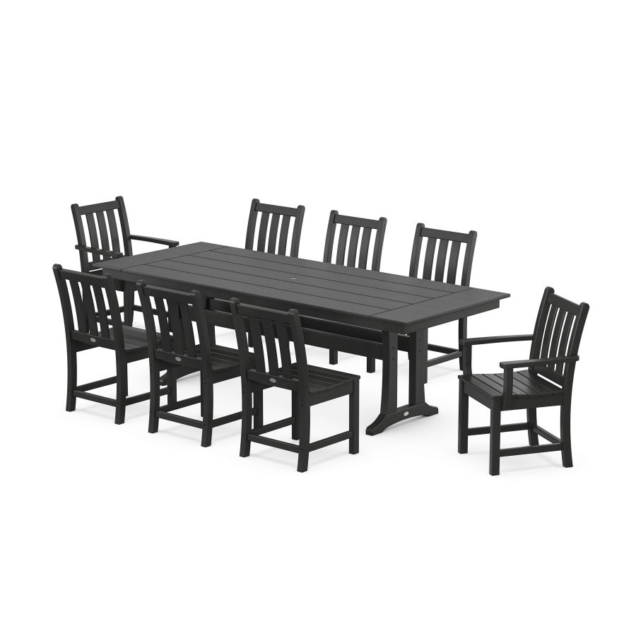 POLYWOOD Traditional Garden 9-Piece Farmhouse Dining Set with Trestle Legs in Black