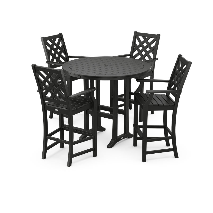 POLYWOOD Wovendale 5-Piece Round Bar Set in Black