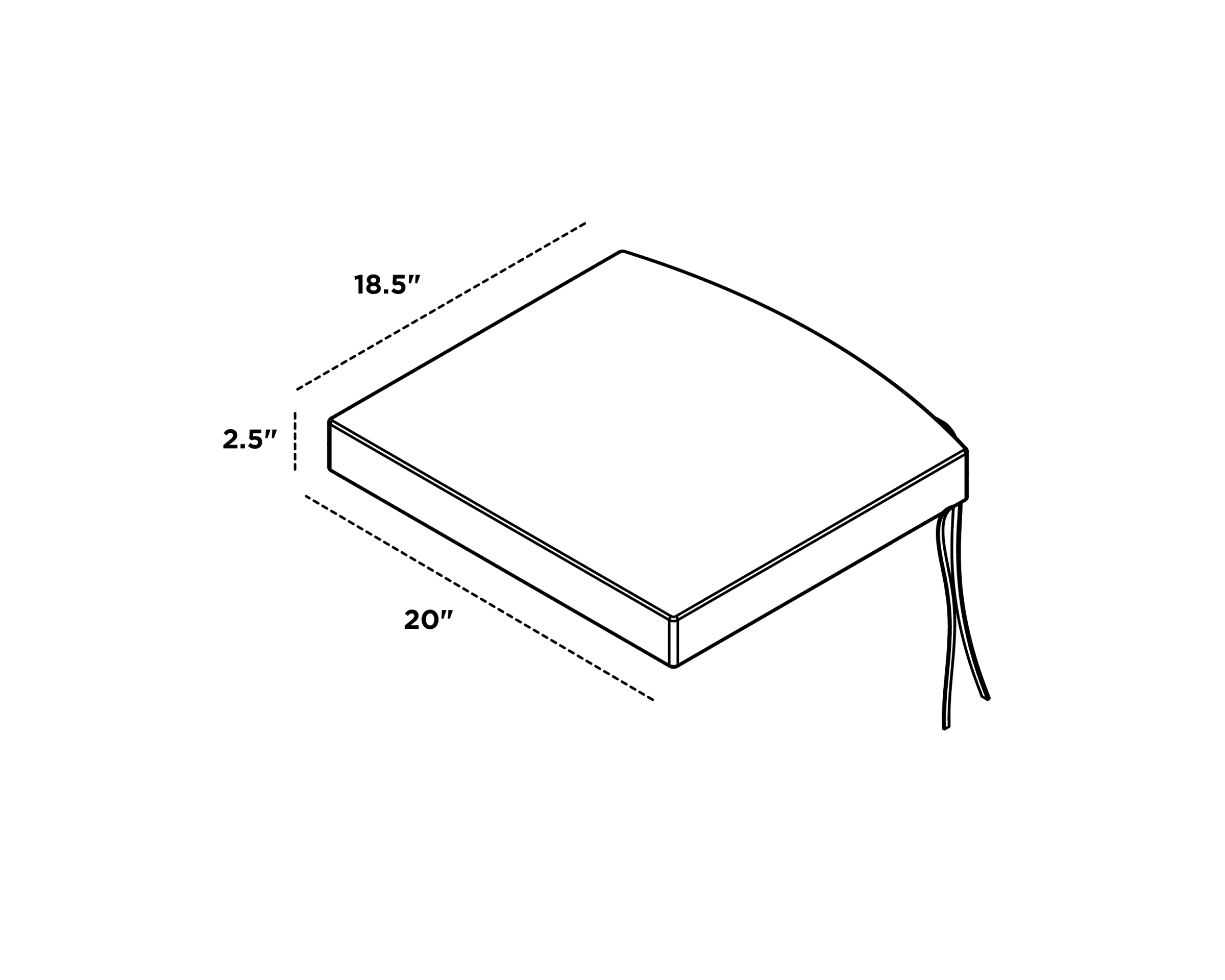 Dimensions for Adirondack Seat Cushion - 20"W x 18.5"D x 2.5"H