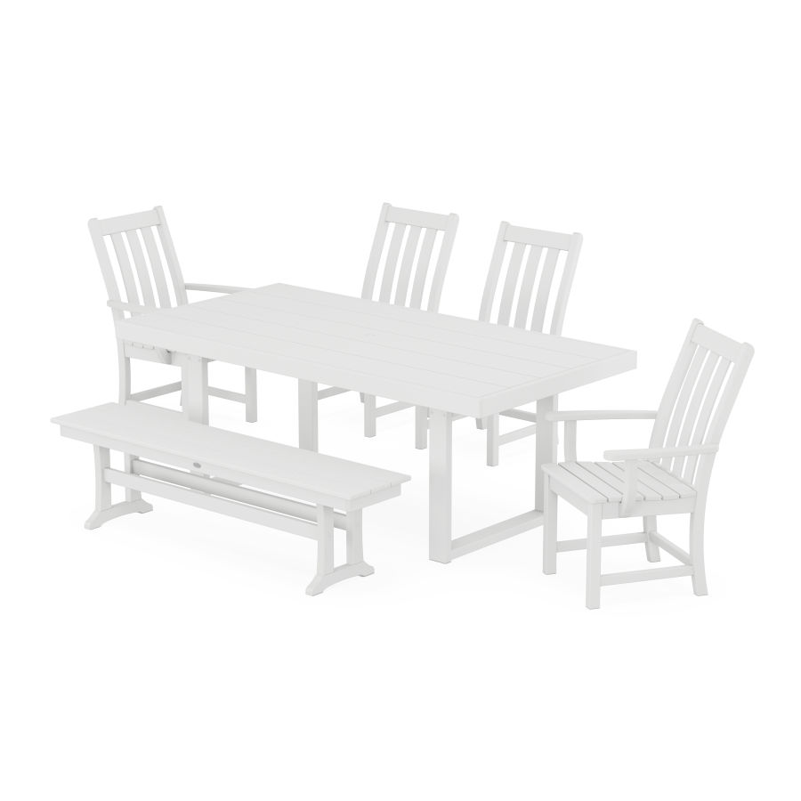 POLYWOOD Vineyard 6-Piece Dining Set with Bench in White