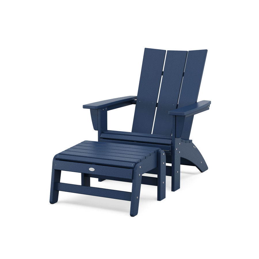 POLYWOOD Modern Grand Adirondack Chair with Ottoman in Navy