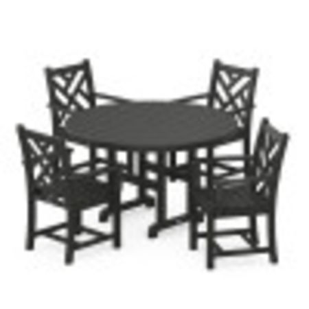 POLYWOOD Chippendale 5-Piece Round Farmhouse Arm Chair Dining Set in Black