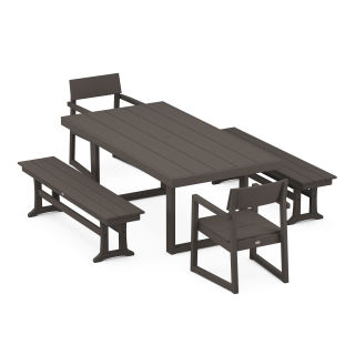 EDGE 5-Piece Dining Set with Benches in Vintage Finish