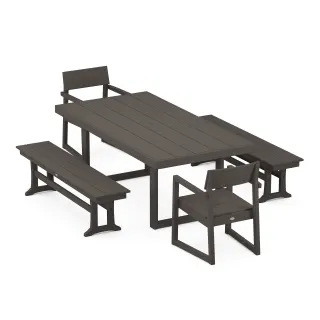 POLYWOOD EDGE 5-Piece Dining Set with Benches in Vintage Finish