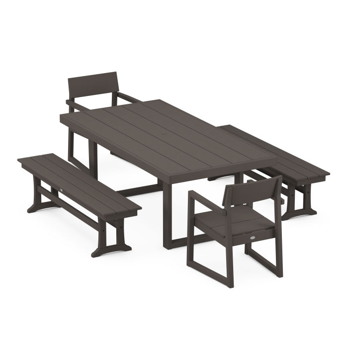 POLYWOOD EDGE 5-Piece Dining Set with Benches in Vintage Finish