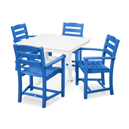La Casa Café 5-Piece Farmhouse Trestle Arm Chair Dining Set in Pacific Blue / White