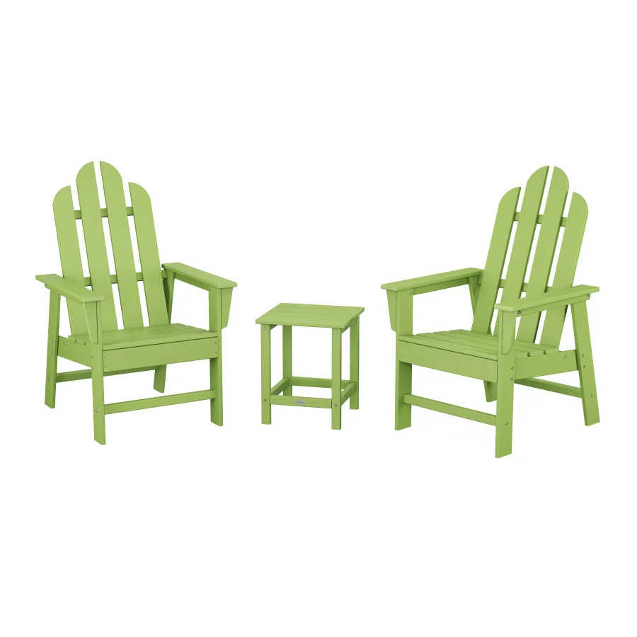 POLYWOOD Long Island 3-Piece Upright Adirondack Chair Set in Lime