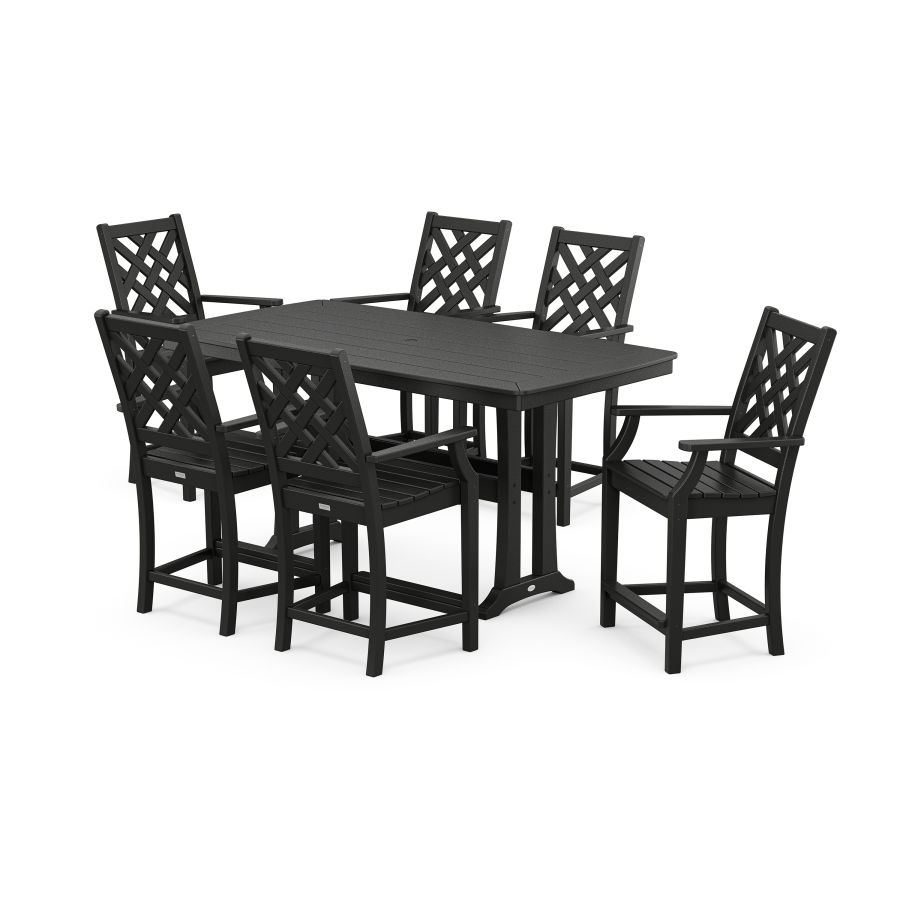 POLYWOOD Wovendale Arm Chair 7-Piece Counter Set with Trestle Legs in Black