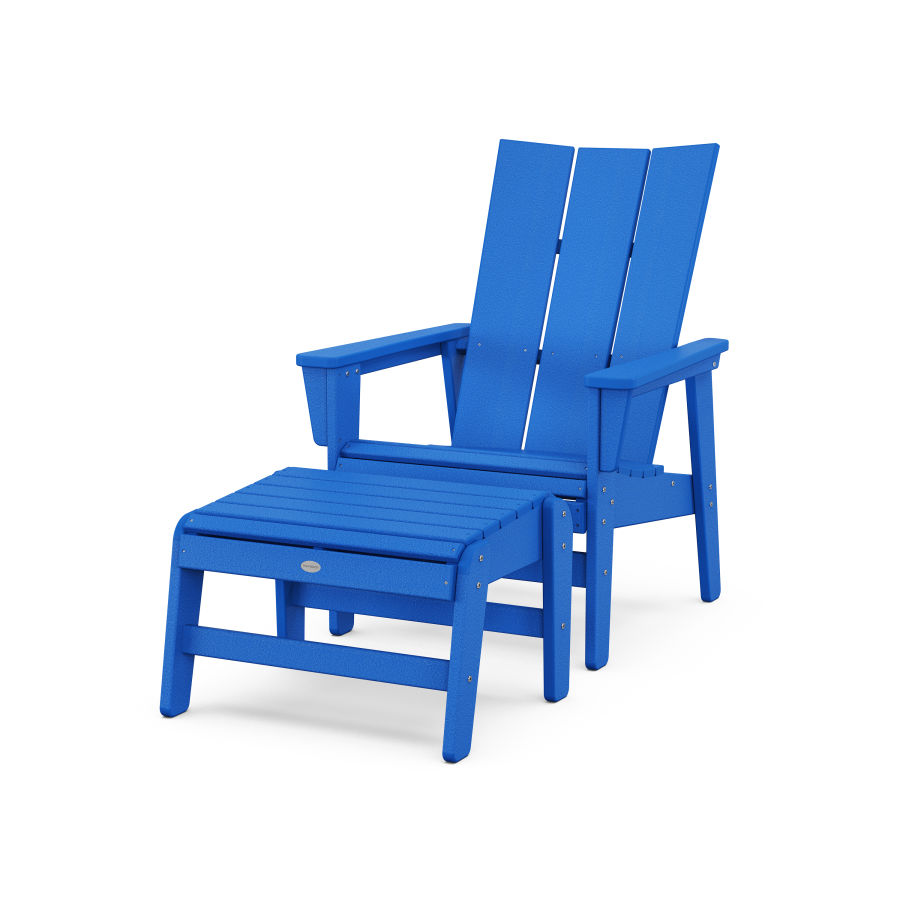 POLYWOOD Modern Grand Upright Adirondack Chair with Ottoman in Pacific Blue