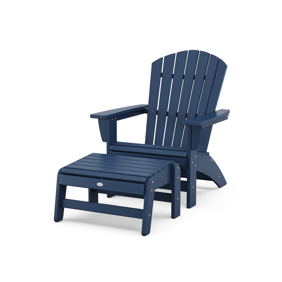 POLYWOOD Nautical Grand Adirondack Chair with Ottoman in Navy