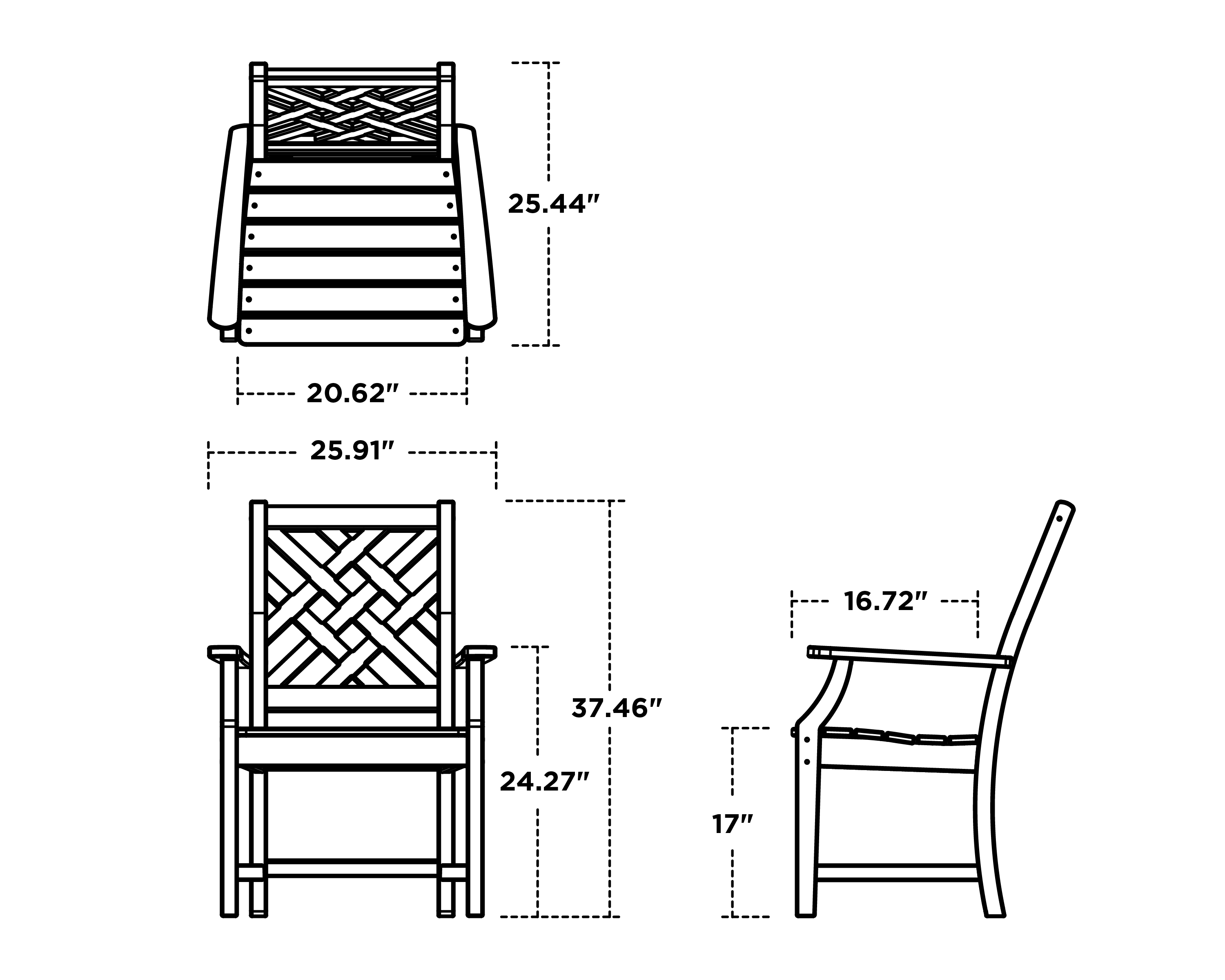 Dimensions for Wovendale Dining Arm Chair