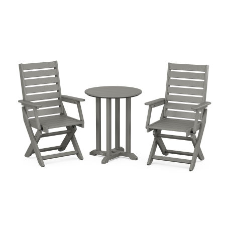 POLYWOOD Captain Folding Chair 3-Piece Round Dining Set in Slate Grey
