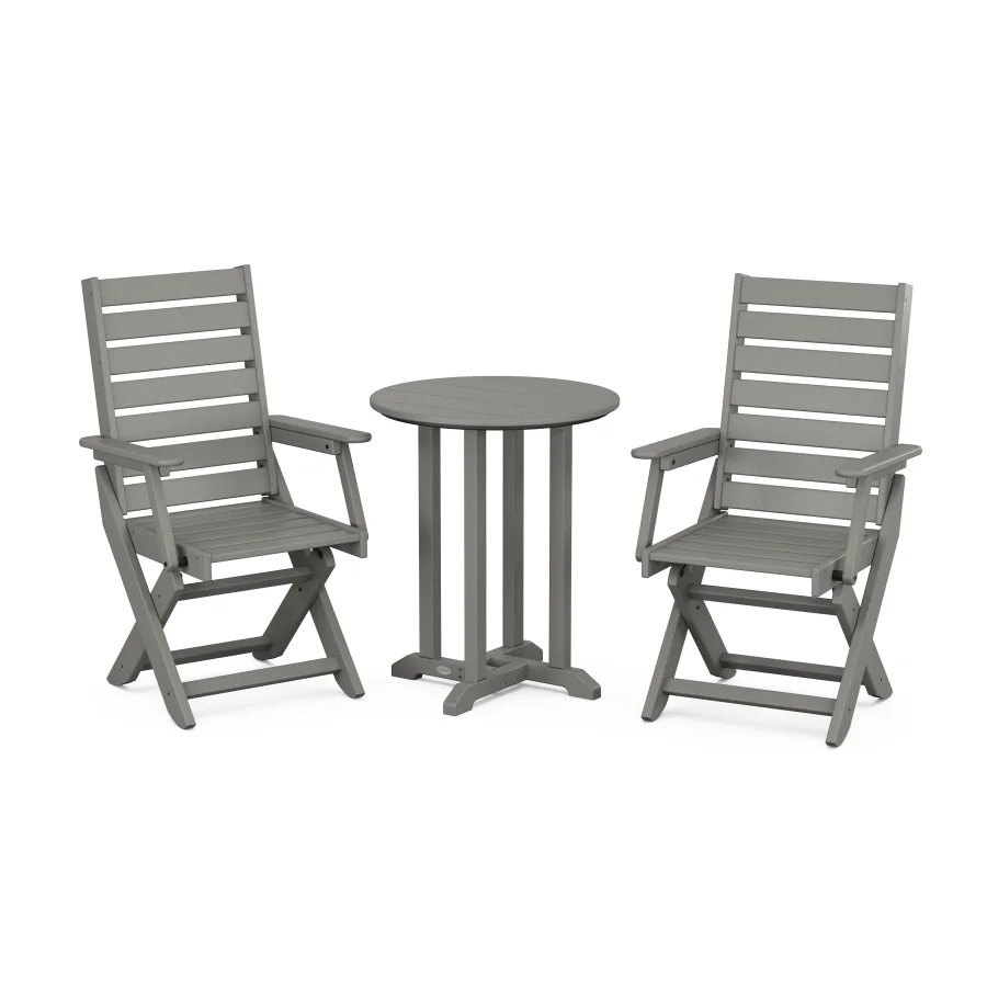 POLYWOOD Captain Folding Chair 3-Piece Round Bistro Dining Set