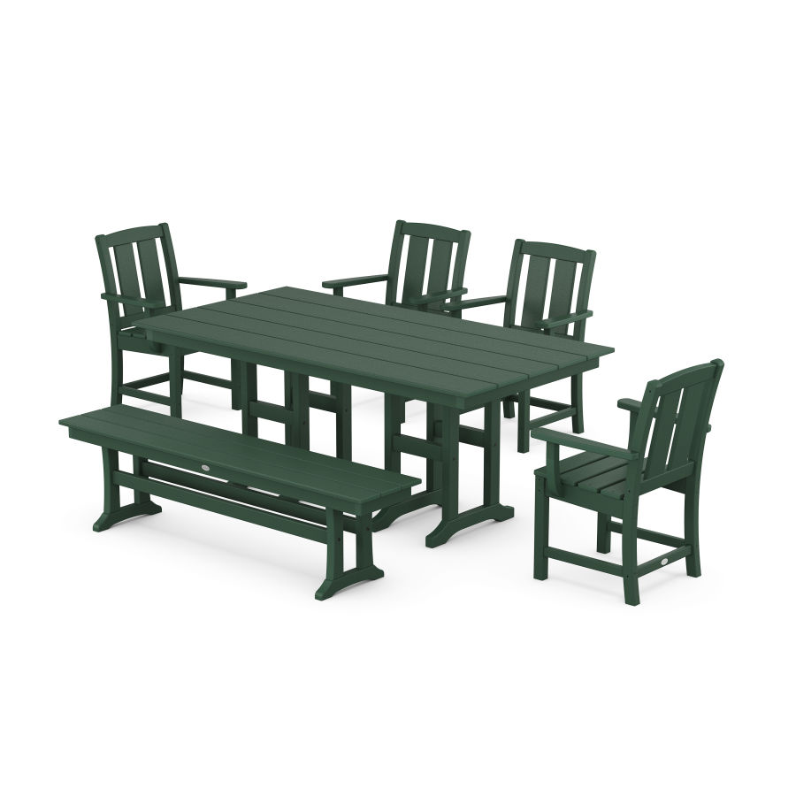 POLYWOOD Mission 6-Piece Farmhouse Dining Set with Bench in Green