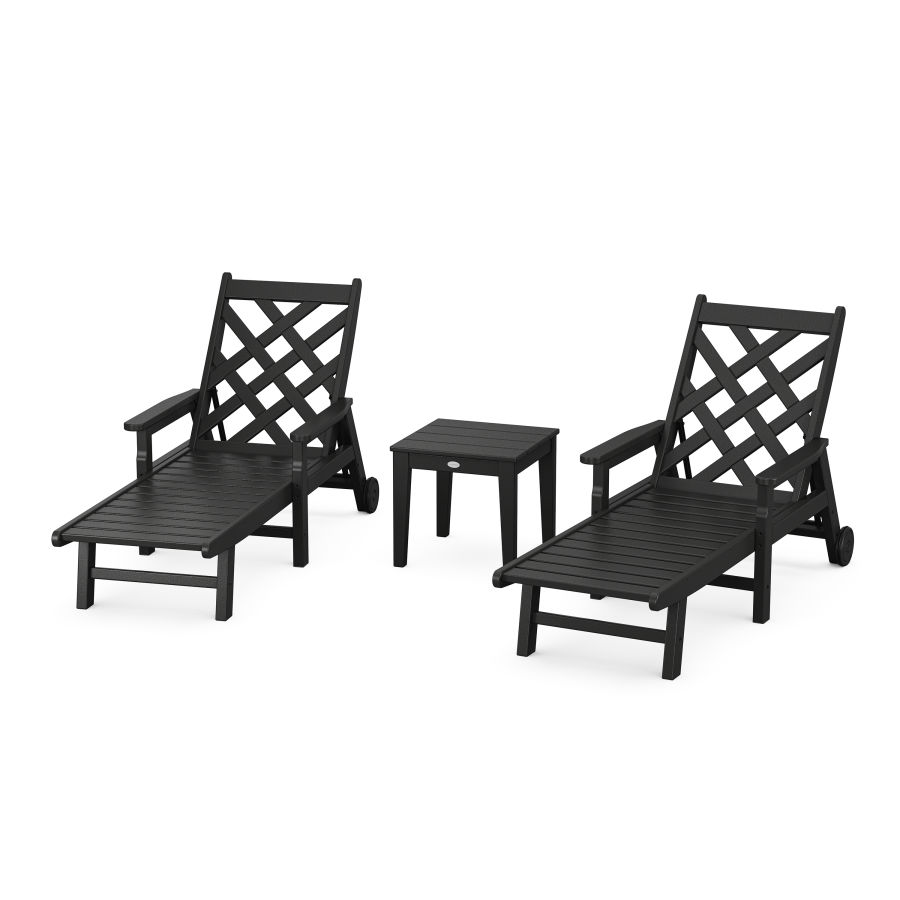 POLYWOOD Wovendale 3-Piece Chaise Set with Arms and Wheels in Black