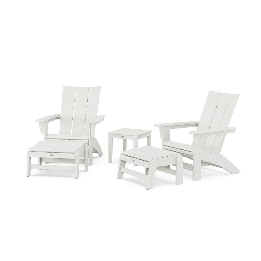 POLYWOOD 5-Piece Modern Grand Adirondack Set with Ottomans and Side Table in Vintage White