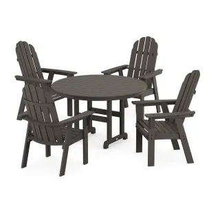 POLYWOOD Vineyard Curveback Adirondack 5-Piece Round Farmhouse Dining Set in Vintage Finish