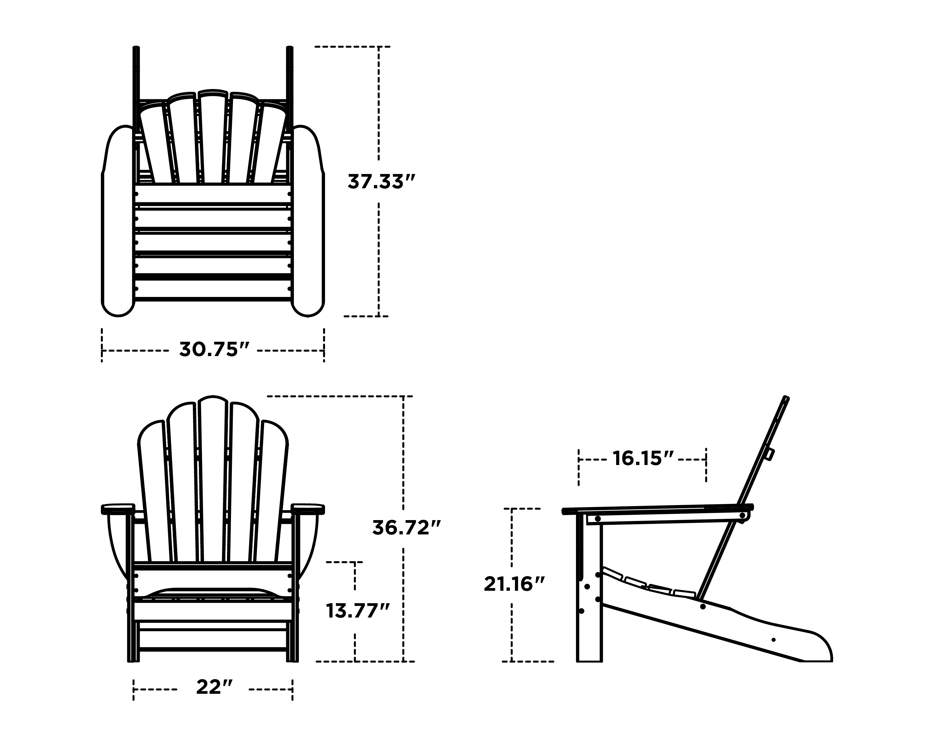 Dimensions for Monterey Bay Oversized Adirondack Chair
