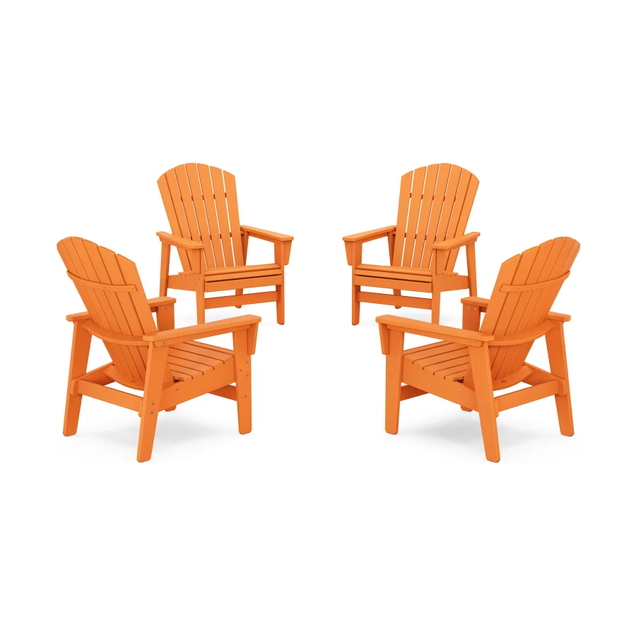 POLYWOOD 4-Piece Nautical Grand Upright Adirondack Chair Conversation Set in Tangerine