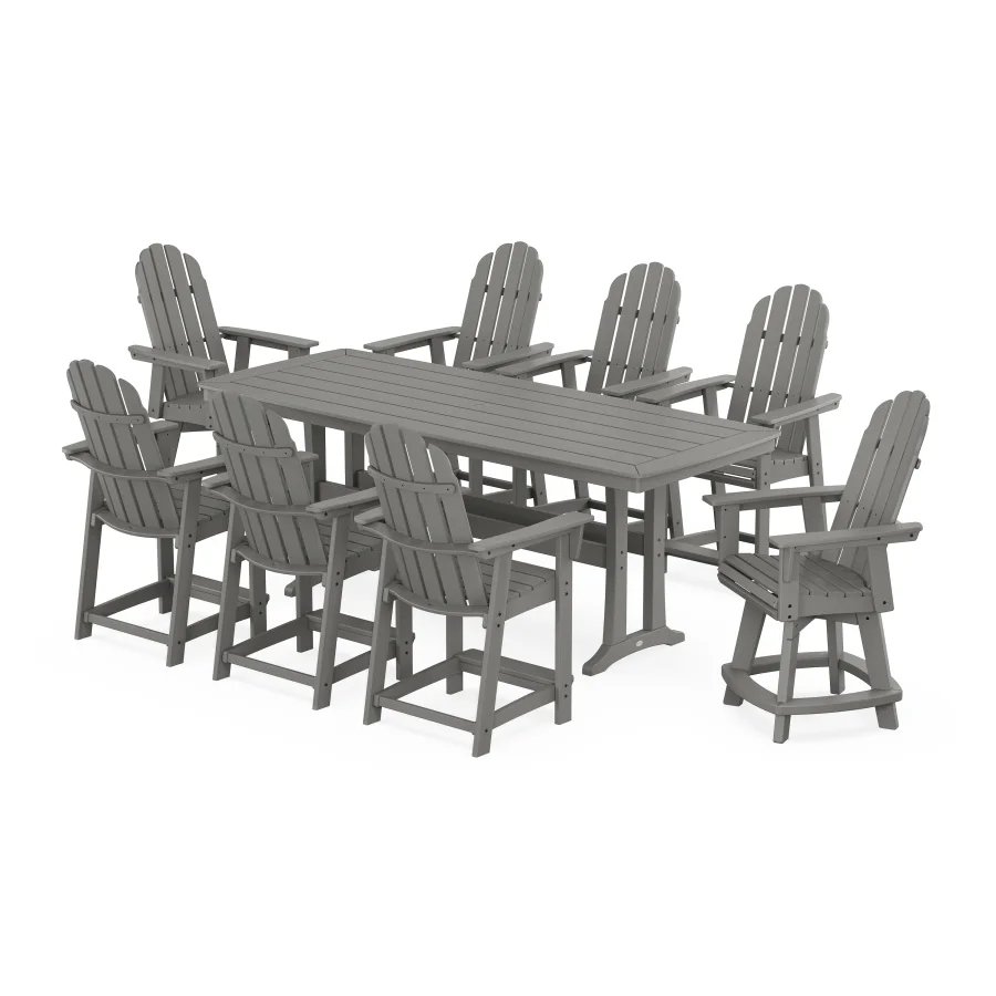 POLYWOOD Vineyard Curveback Adirondack Swivel 9-Piece Counter Set with Trestle Legs