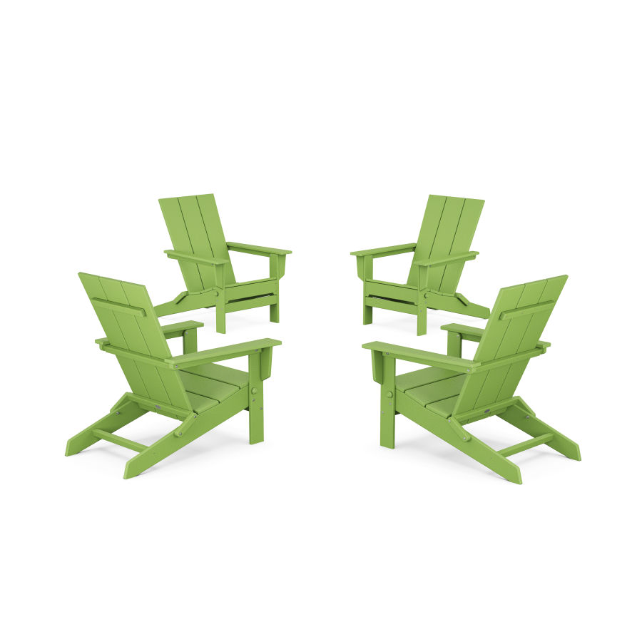 POLYWOOD 4-Piece Modern Studio Folding Adirondack Chair Conversation Set in Lime