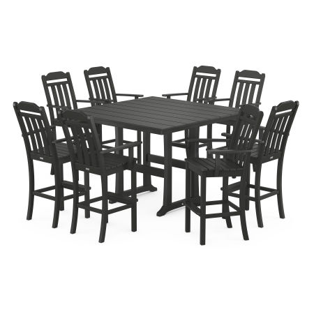 Country Living 9-Piece Farmhouse Bar Set with Trestle Legs in Black