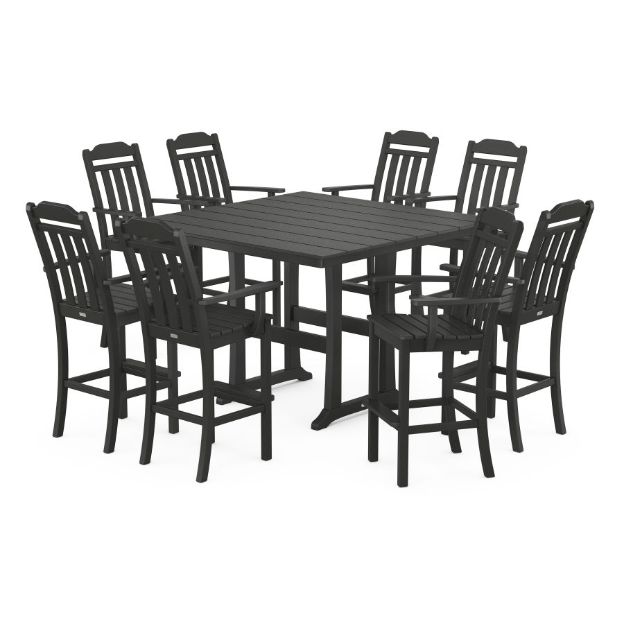 POLYWOOD Country Living 9-Piece Farmhouse Bar Set with Trestle Legs in Black