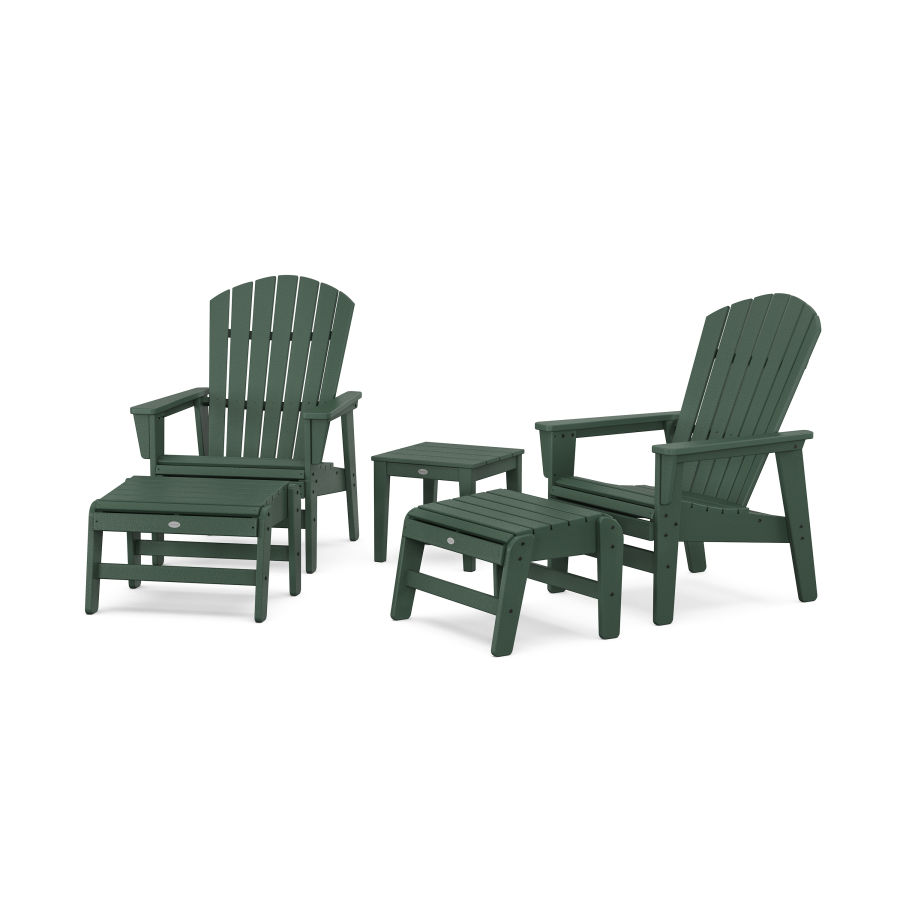 POLYWOOD 5-Piece Nautical Grand Upright Adirondack Set with Ottomans and Side Table in Green