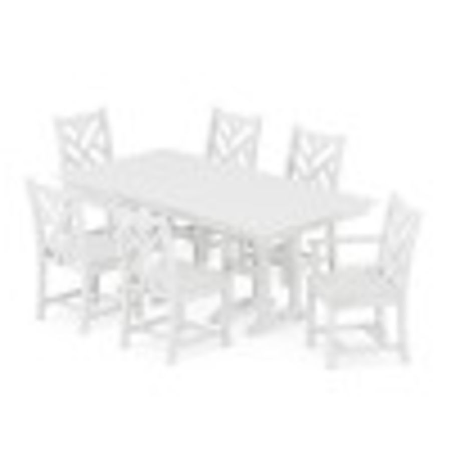 POLYWOOD Chippendale 7-Piece Farmhouse Dining Set in White