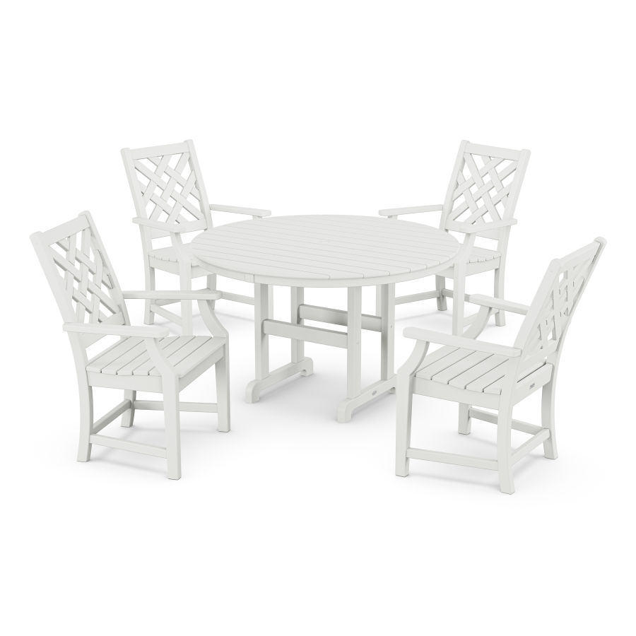 POLYWOOD Wovendale 5-Piece Round Farmhouse Dining Set in White