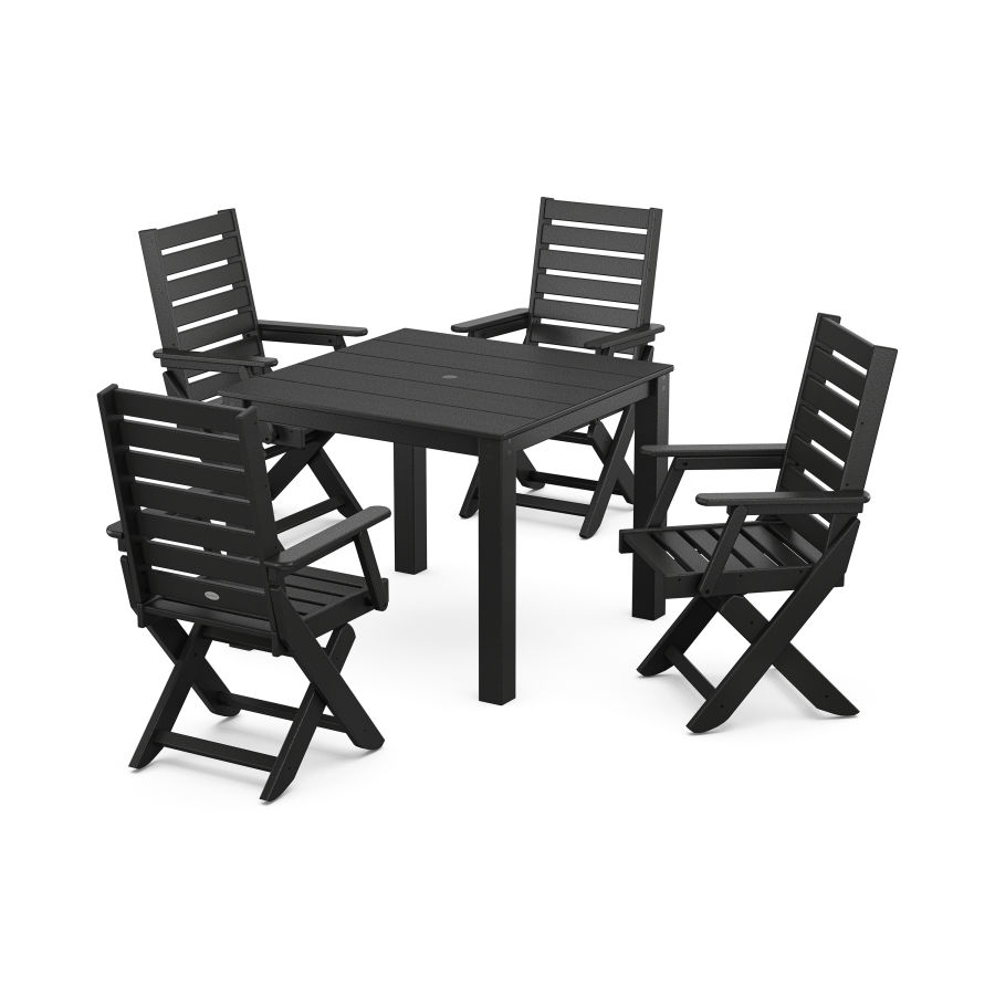POLYWOOD Captain Folding Chair 5-Piece Parsons Dining Set in Black