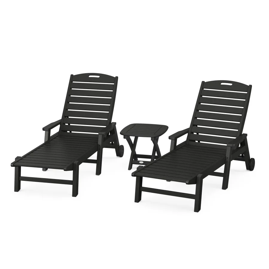 POLYWOOD Nautical 3-Piece Chaise Set in Black