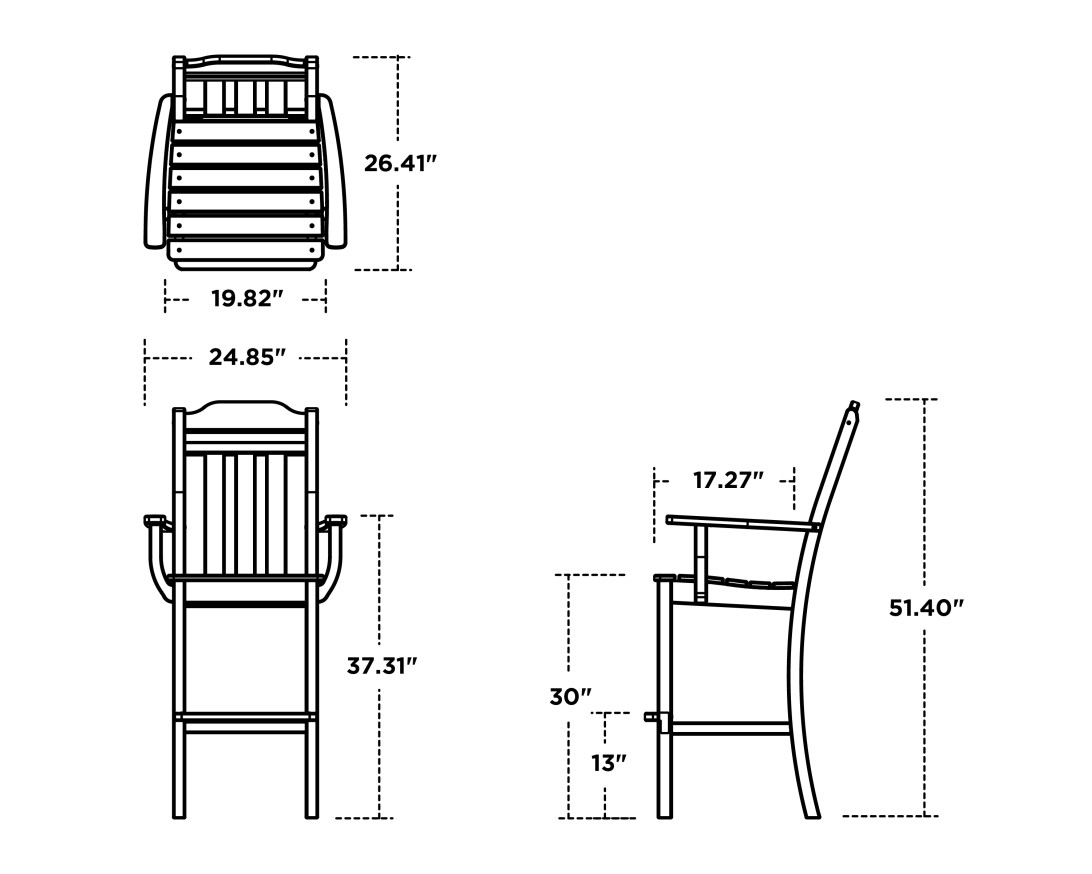 Dimensions for Cottage Bar Arm Chair