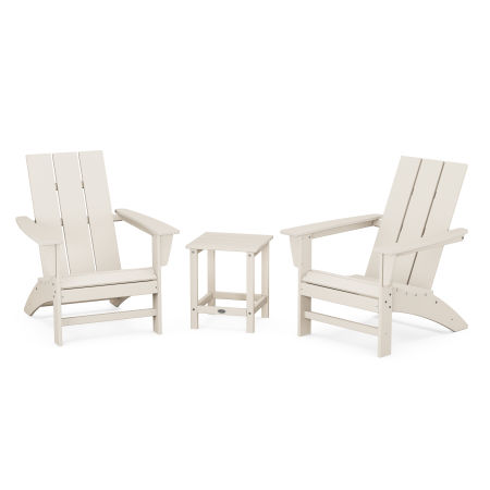 POLYWOOD Modern 3-Piece Adirondack Set with Long Island 18" Side Table in Sand