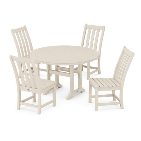 Vineyard Side Chair 5-Piece Round Dining Set With Trestle Legs in Sand