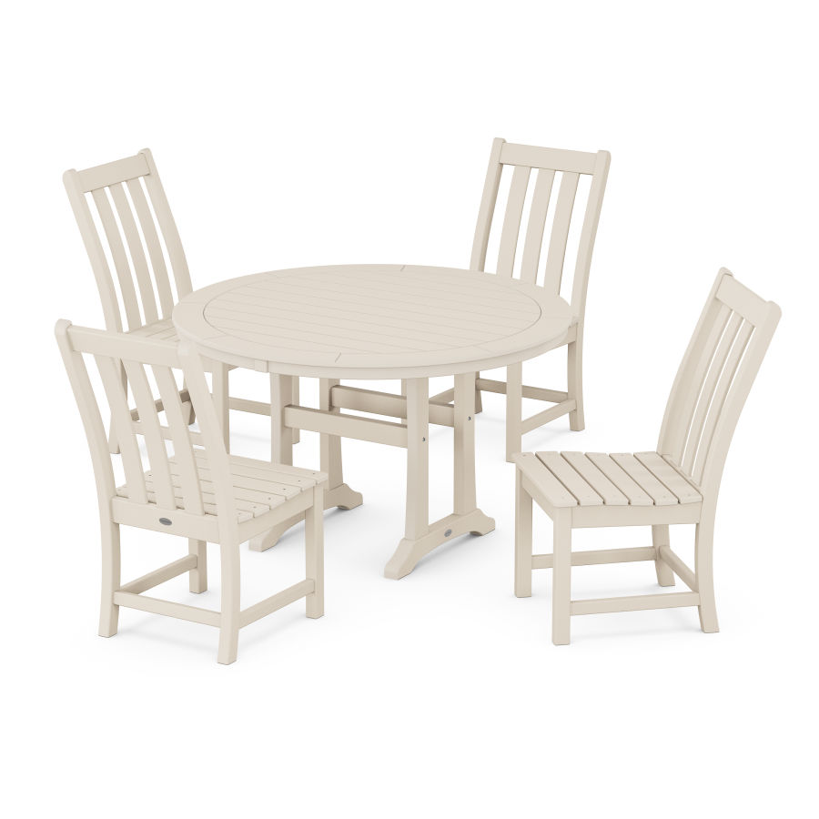 POLYWOOD Vineyard Side Chair 5-Piece Round Dining Set With Trestle Legs in Sand