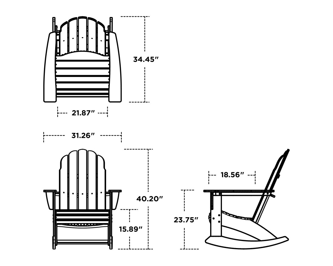 Dimensions for Vineyard Curveback Adirondack Rocking Chair