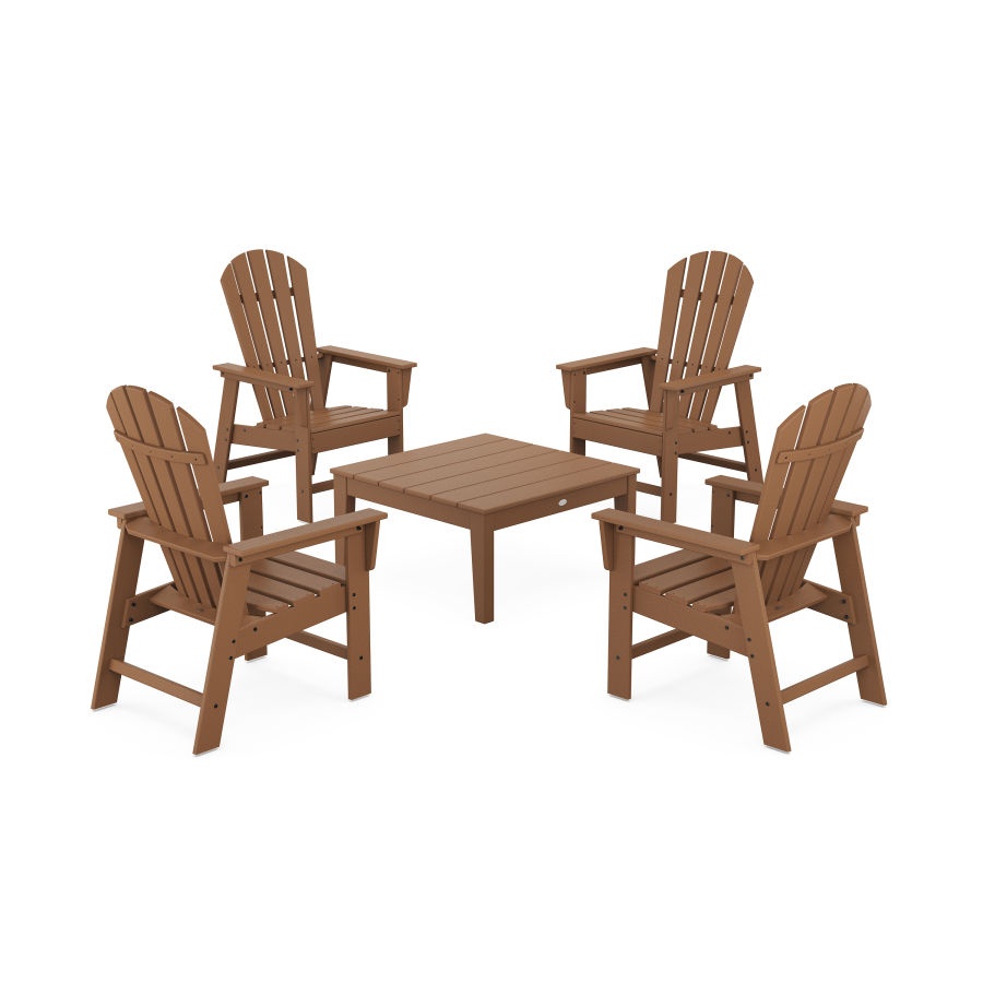 POLYWOOD 5-Piece South Beach Casual Chair Conversation Set with 36" Conversation Table in Teak