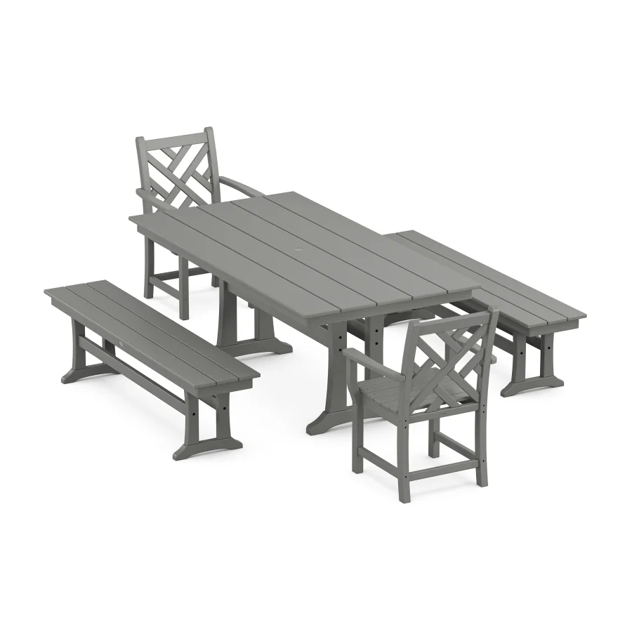 POLYWOOD Chippendale 5-Piece Farmhouse Dining Set With Trestle Legs