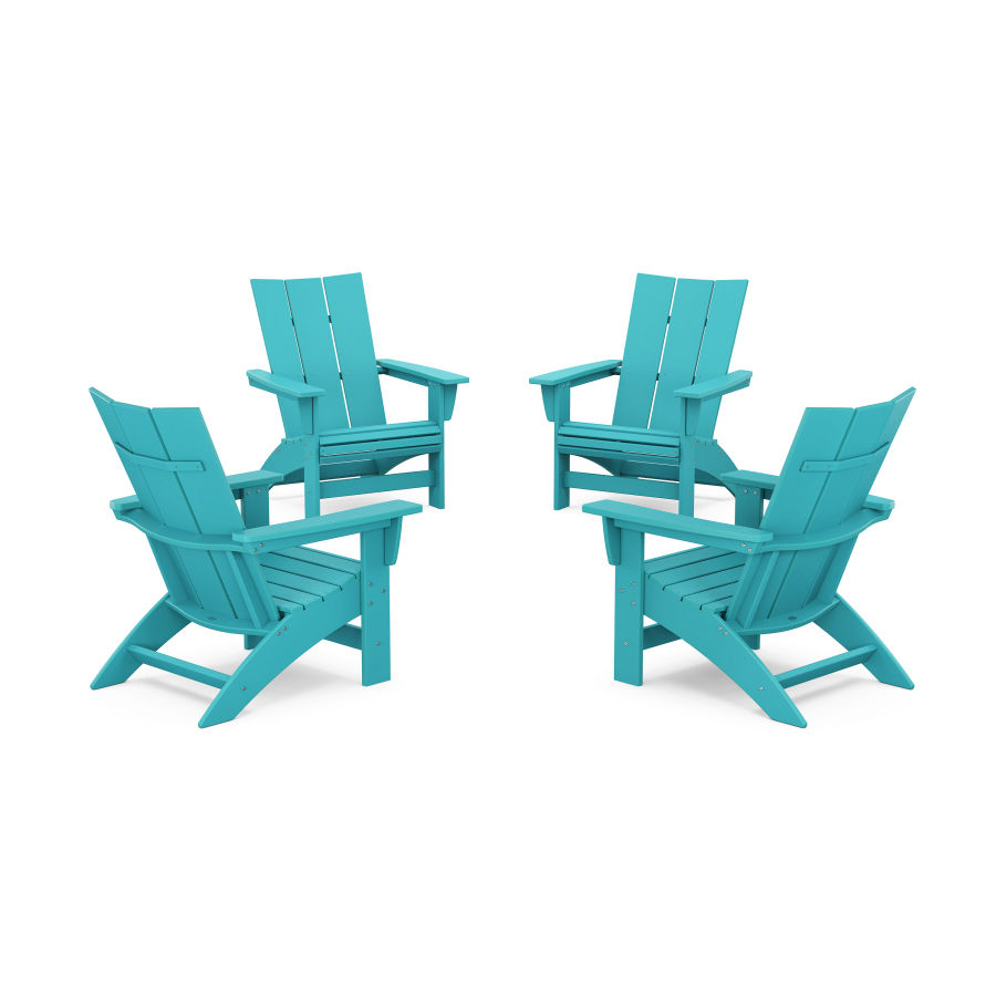 POLYWOOD 4-Piece Modern Grand Adirondack Chair Conversation Set in Aruba