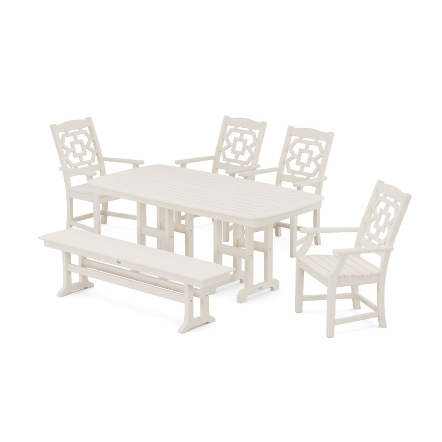 POLYWOOD Chinoiserie 6-Piece Dining Set with Bench in Sand