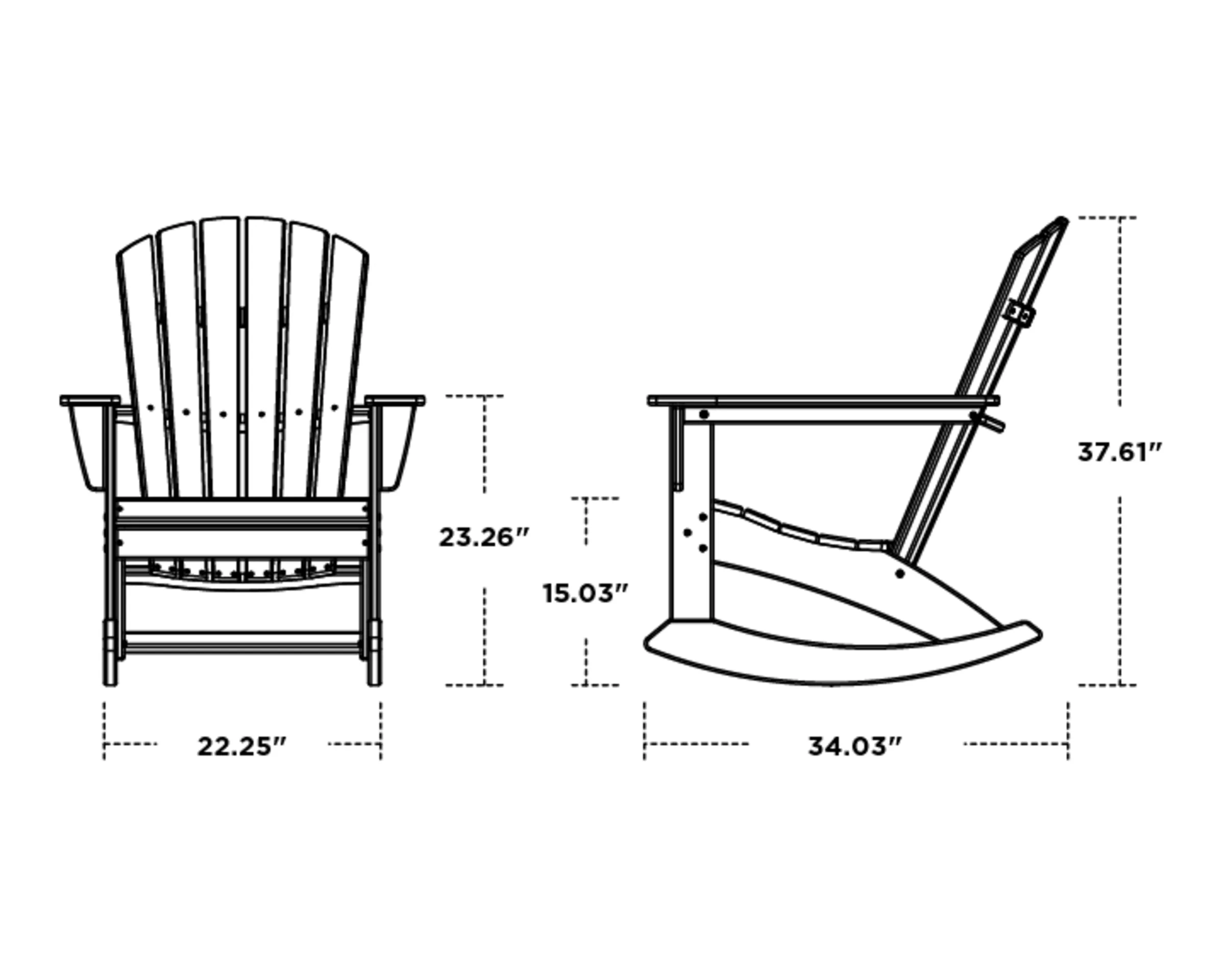 Dimensions for Grant Park Traditional Curveback Adirondack Rocking Chair