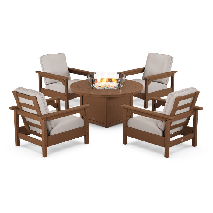 POLYWOOD Club 5-Piece Conversation Set with Fire Pit Table